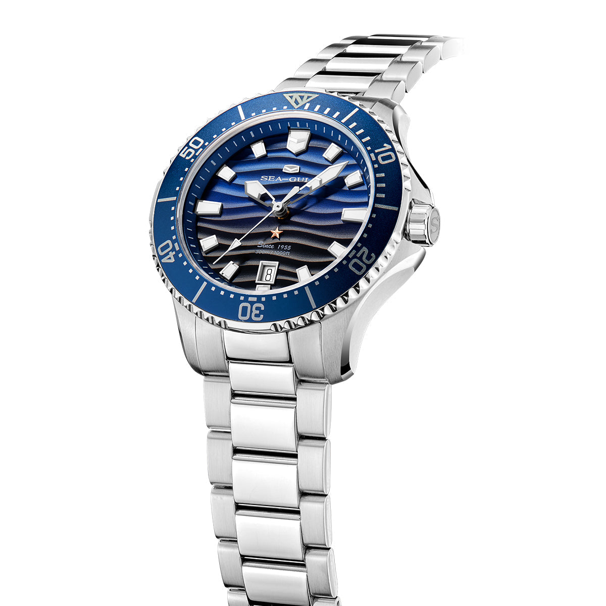 Ocean Series Pro 300m Waterproof Gradient Wave-textured Dial Diving Watch 41mm
