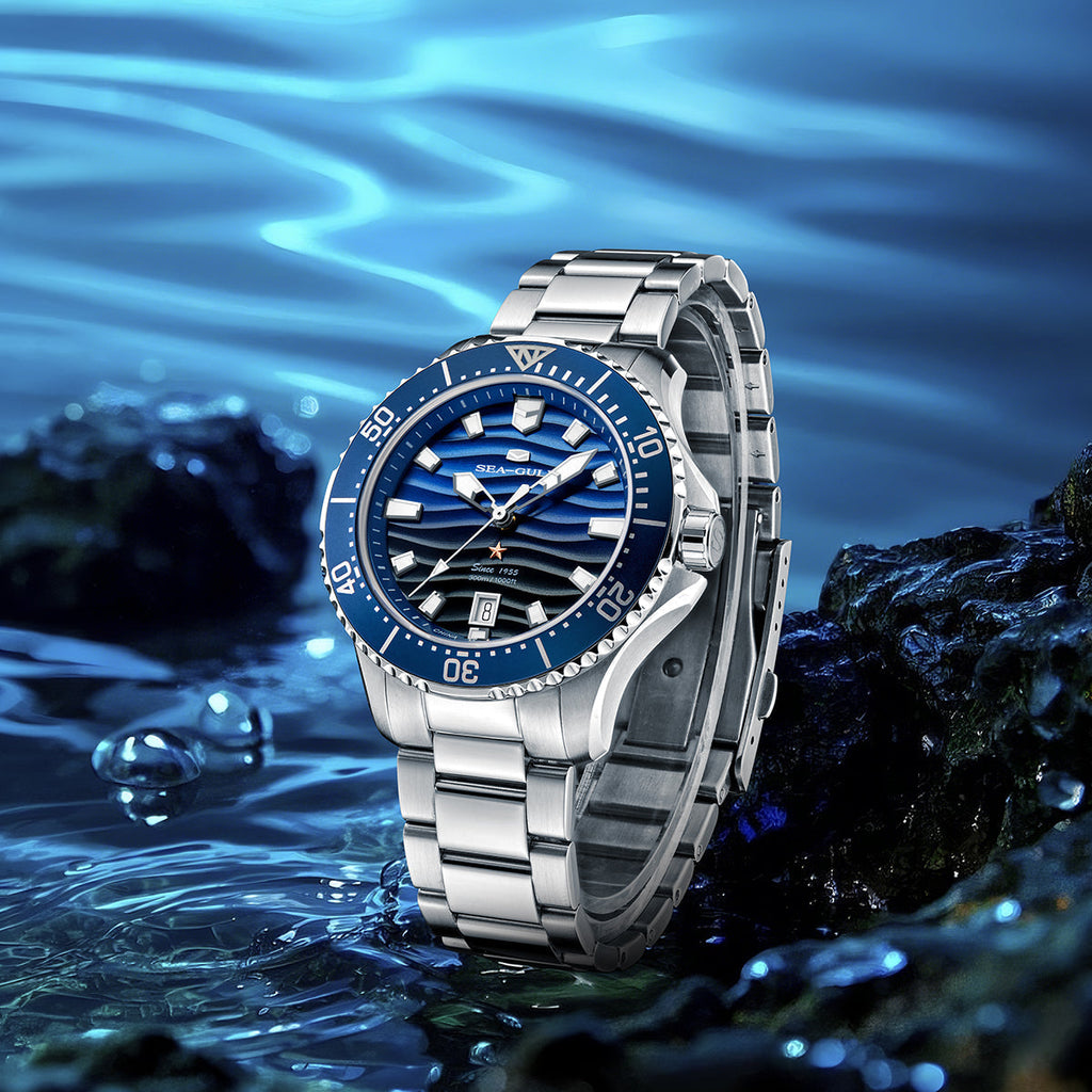 Ocean Series Pro 300m Waterproof Gradient Wave-textured Dial Diving Watch 41mm