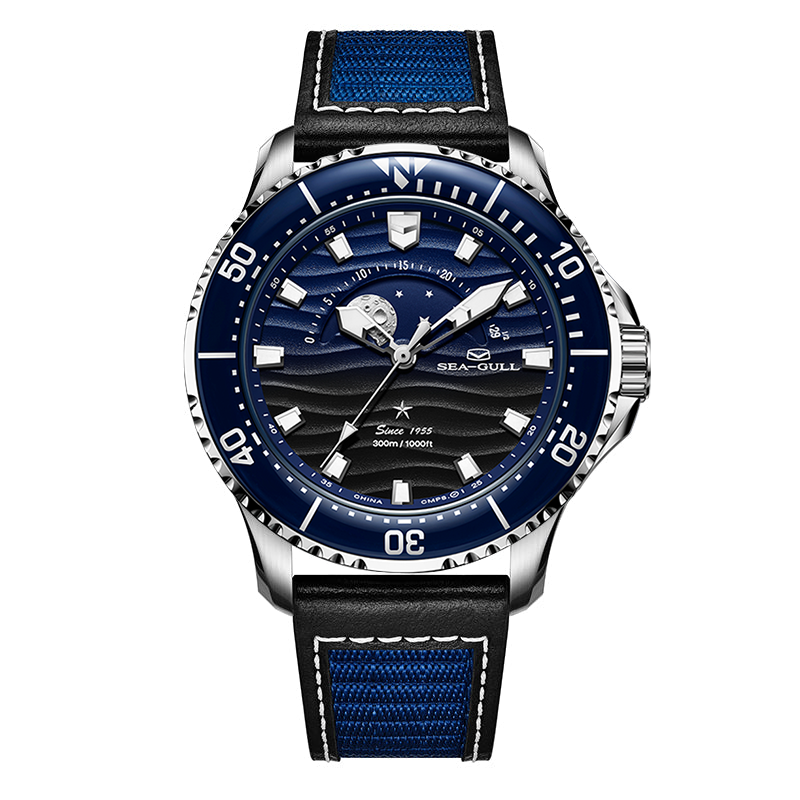 Ocean Series Pro 300m Moon Phase Gradient Wave-textured Dial Diving Watch 43.5mm
