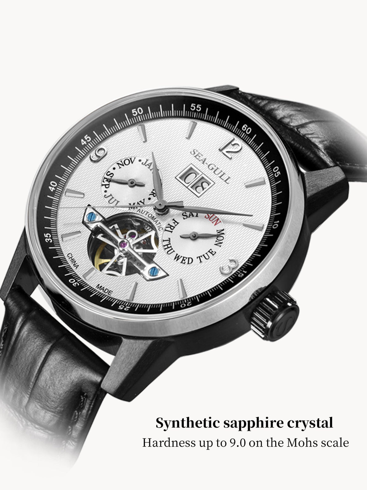 Multifunctional Full Calendar Date Day Display Open Heart Dress Watch 43mm