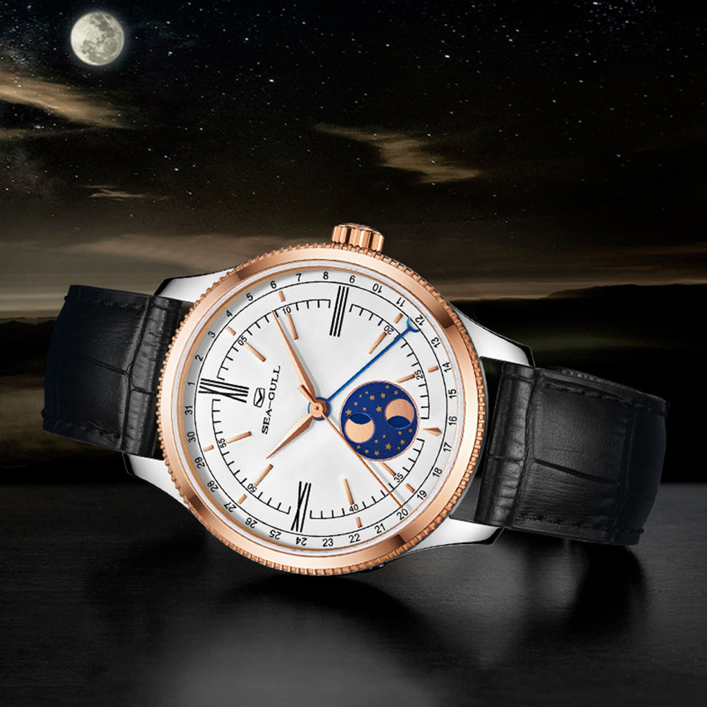 Dual-hemisphere Moon Display Calendar Business Leisure Dress Watch 41mm