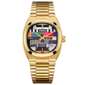 Golden Tonneau Case TV Dial Day-date Calendar Couple's Watch 34mm/30mm