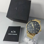 Armani Exchange Cayde AX2715 Men's Chronograph – Black Dial with Gold Mesh Stainless Steel Strap