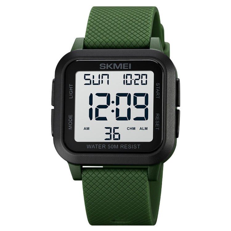 SKMEI 1894 Square Sports Waterproof Student Simple Multifunctional Luminous Watch(Army Green White Machine)