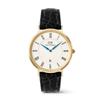 Classic Roman Numerals Date Black Croc Belly Gold