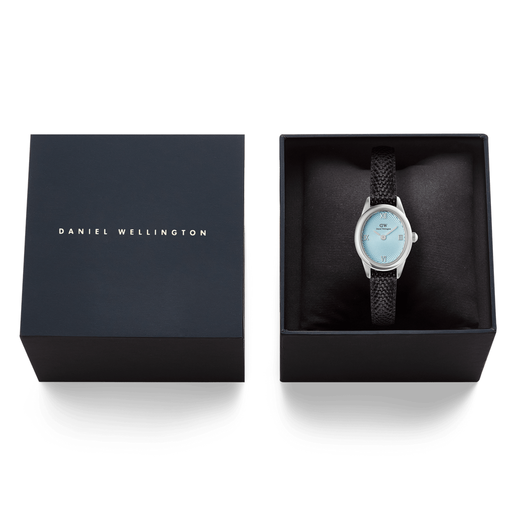 Ophelia Mini Black Lizard Ice Blue Guilloché Silver