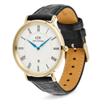 Classic Roman Numerals Date Black Croc Belly Gold